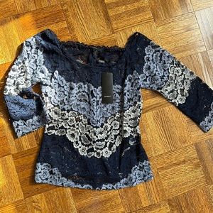 STUDIO Studio F Off the Shoulder full lace blue gradient top blouse - Small / XS